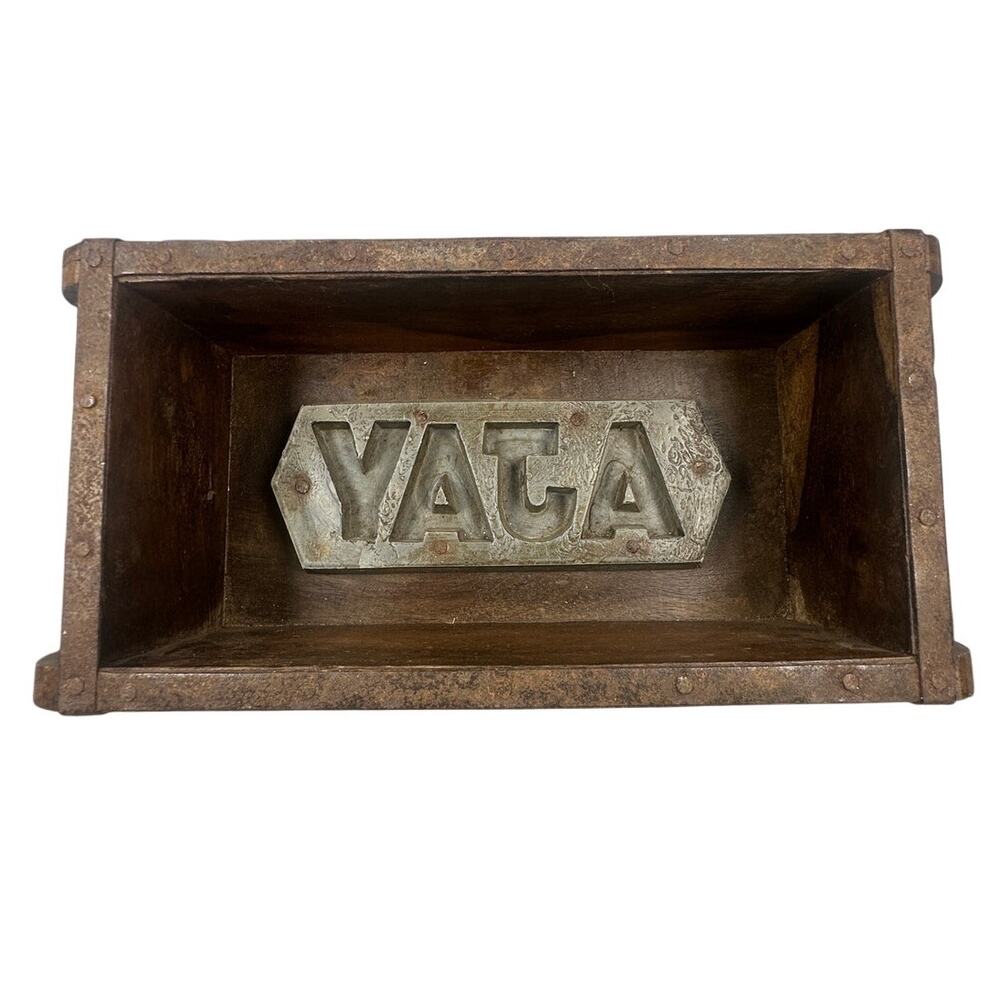 Brick Mold Wood Iron Banded Storage Caddy Box Rustic
